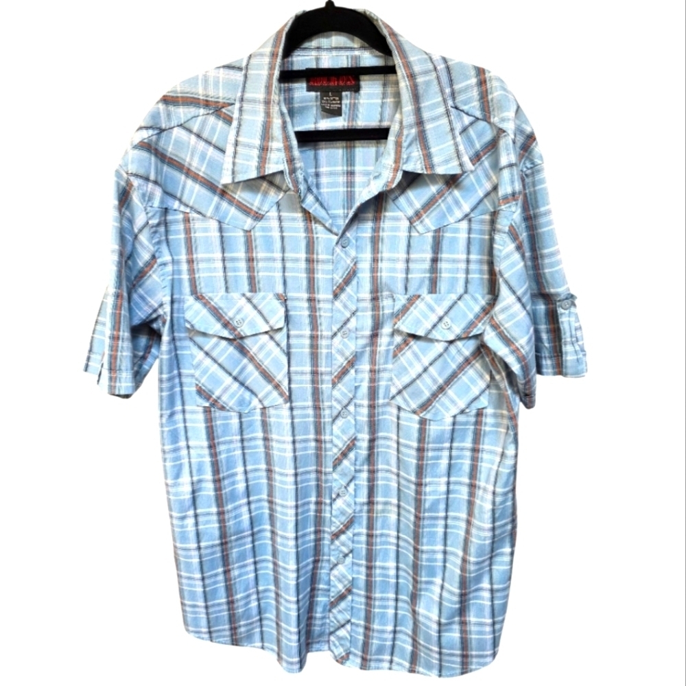 Vintage Rock On Short Sleeve Plaid Shirt